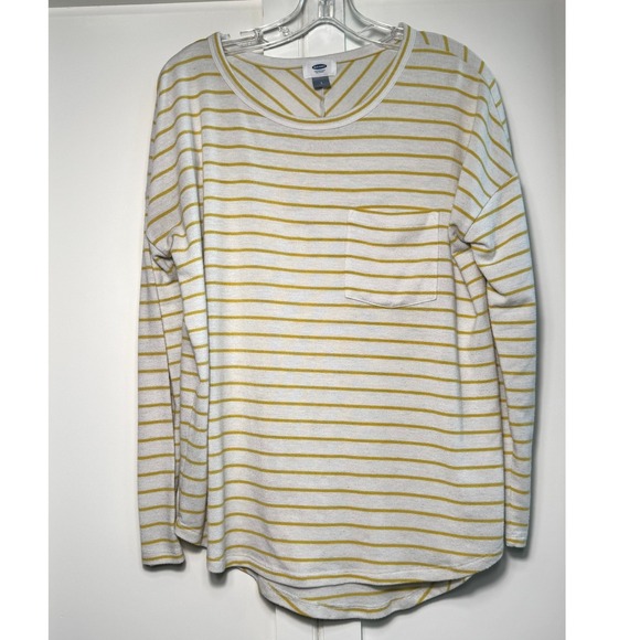 Old Navy Tops - Old Navy Womens Yellow White Striped Long Sleeve Pocket Tee Relaxed Fit S 774750